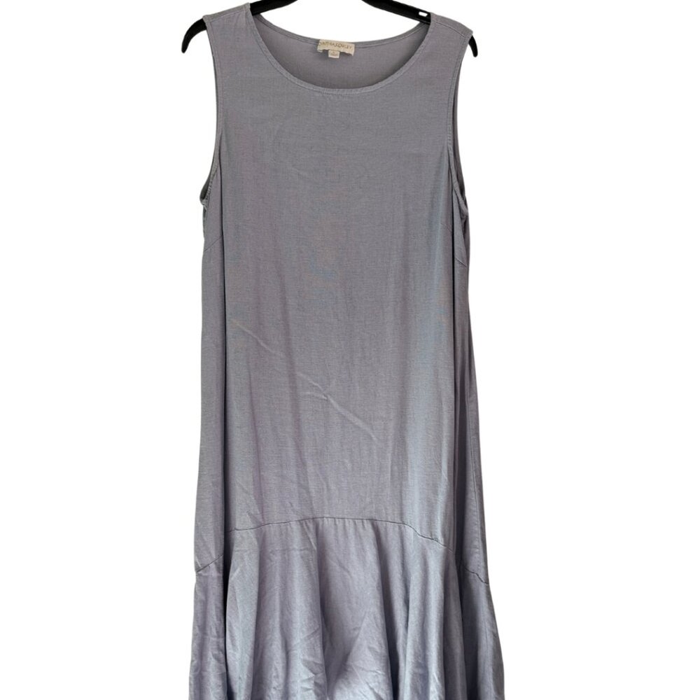 Cynthia Rowley Linen Blend Sleeveless Dress Size L Lavender Gray Ruffle Hem